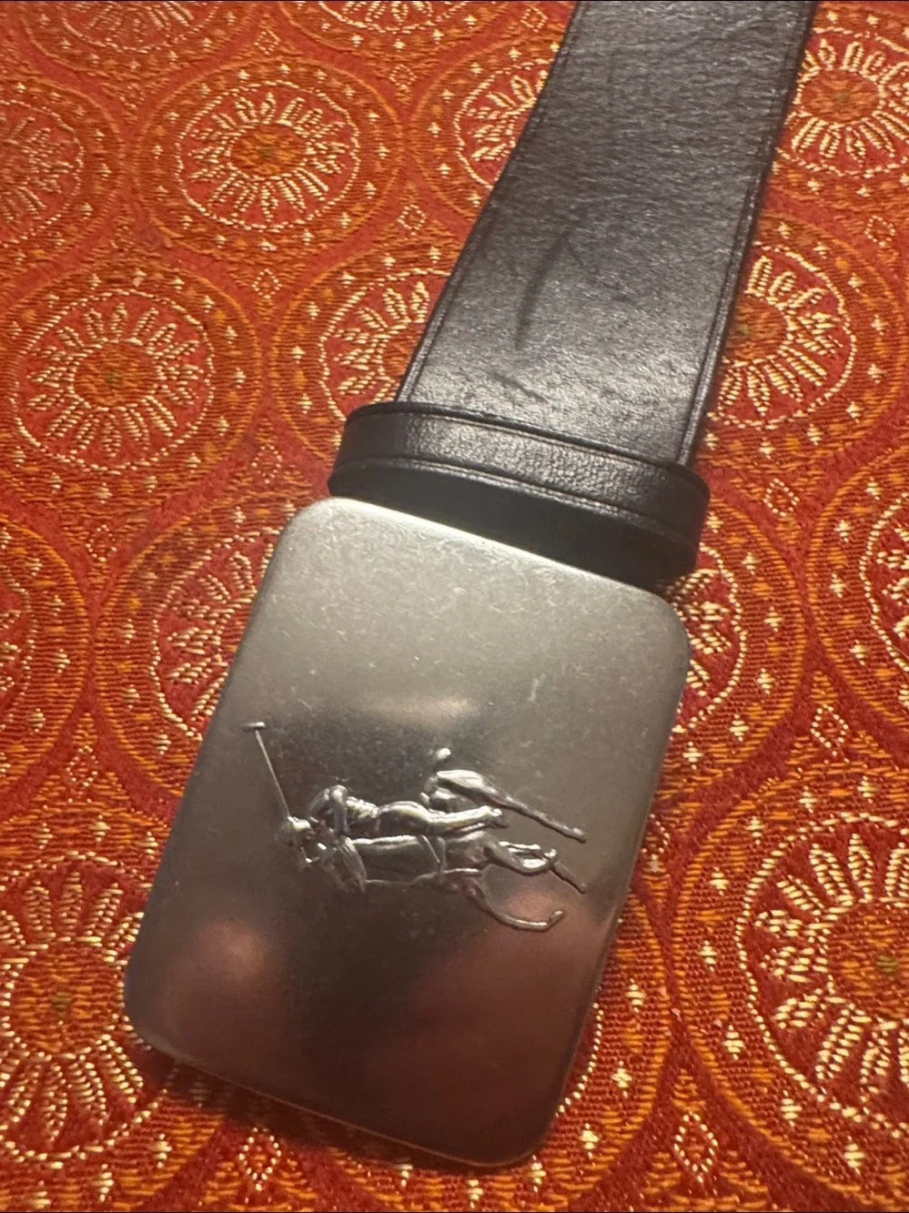 Polo by Ralph Lauren Black Leather Belt with Silver Polo Rider Buckle